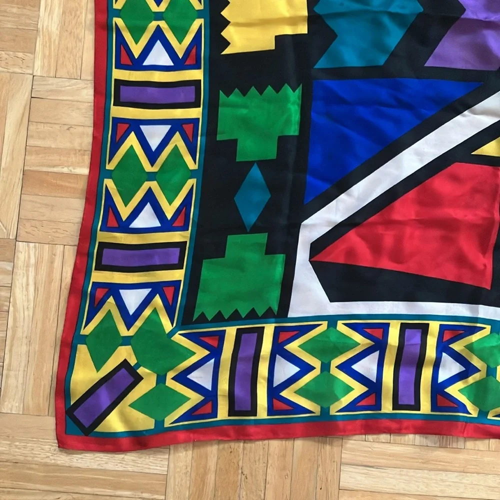 Vintage silk Oscar de la Renta Studio colorblock mod op art 80s 90s square scarf